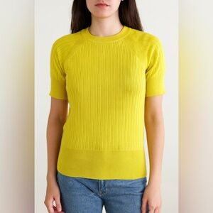 KLOKE Ribbed Knit Short Sleeve Top – Chartreuse Green / Yellow, Size Small